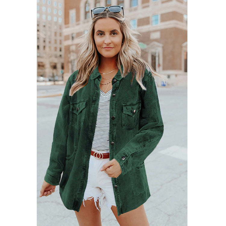 Women's Long Sleeve Solid Color Lapel Mid Shirt Jacket