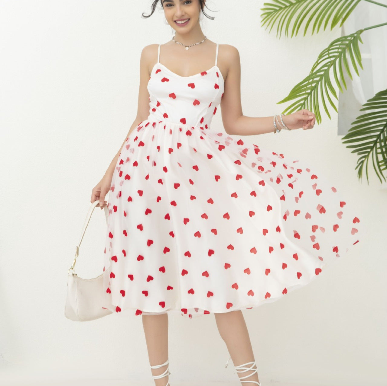 Robe douce en maille floquée pêche cœur exquise de Niche