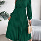 Women's V-neck Lace Cinched Pleated Long Dress