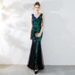 Robe de soirée élégante à paillettes et queue de poisson pour femme