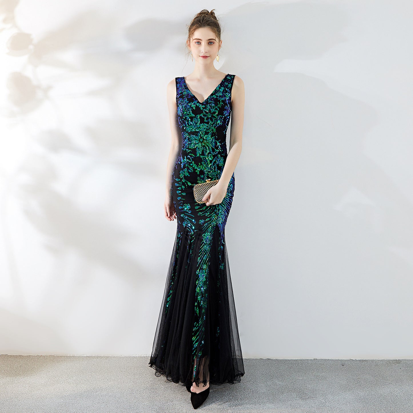 Robe de soirée élégante à paillettes et queue de poisson pour femme