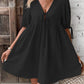 Loose-fit Woven Deep V-neck Designer Tie-front A-line Dress