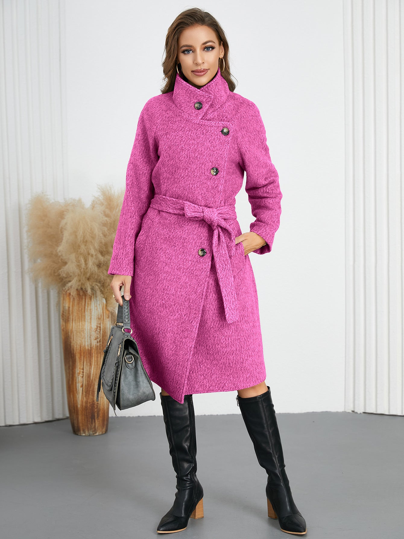 Manteau en laine de couleur unie, chaud et épais