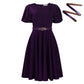 Elegant High-waisted Solid-color Round-neck Dress With Fashionable Balloon Sleeves