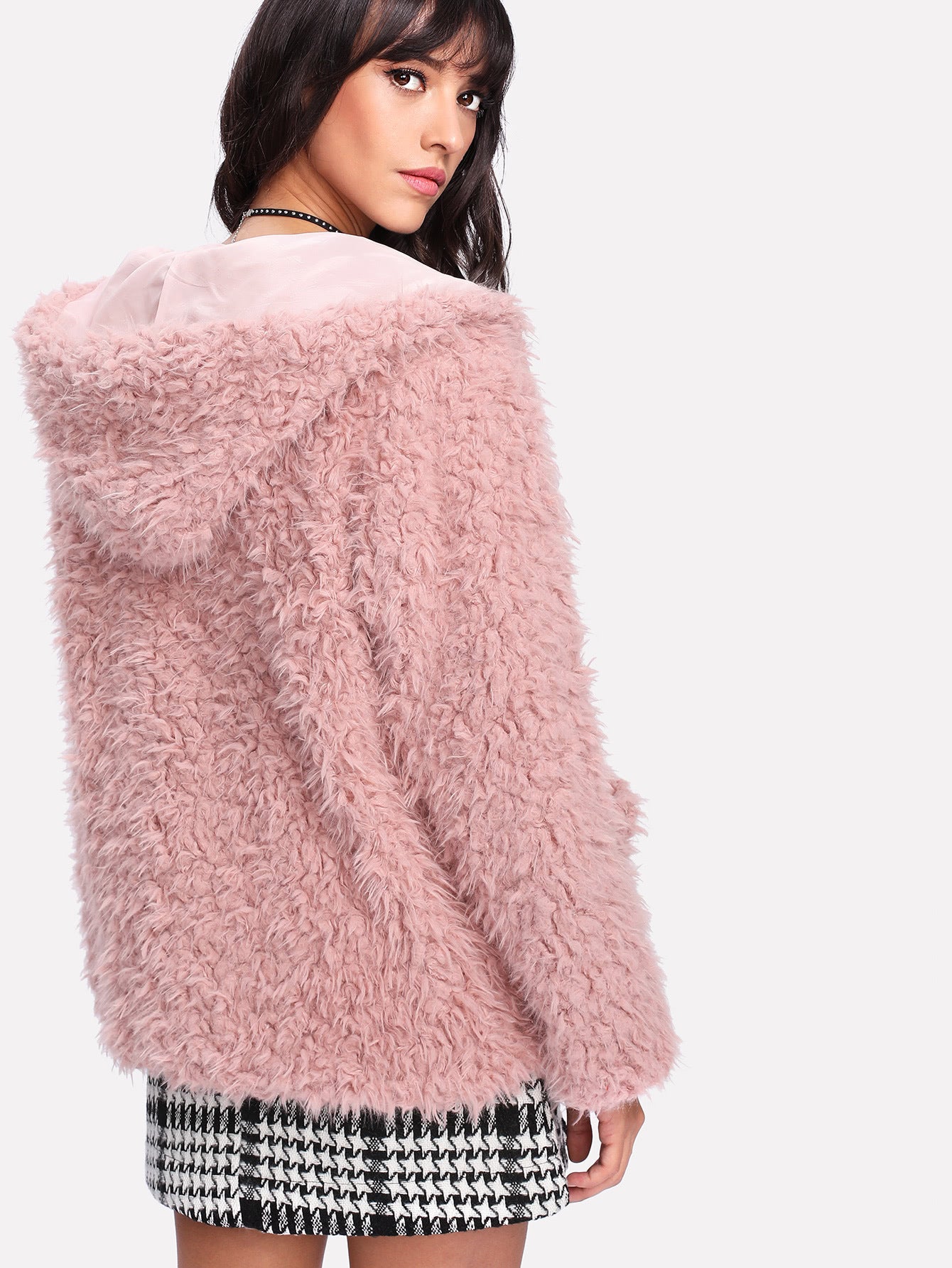 Manteau en peluche à capuche en laine d'agneau pour femme