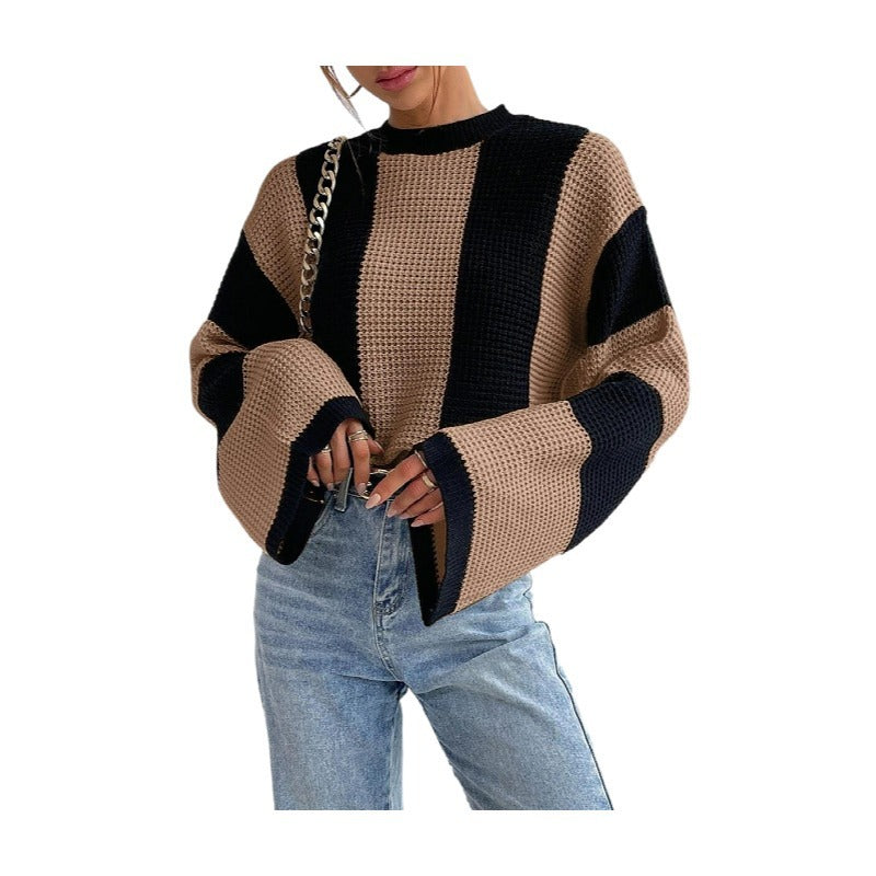 Pull en maille à rayures et col rond pour femme