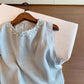 Blue 3D Lace Embroidered Linen Two-Piece Set
