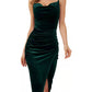 Fashion Women's Temperament Slit Pleated Velvet Sling Dress
