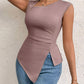 Irregular Women's T-shirt Diagonal Collar Sleeveless