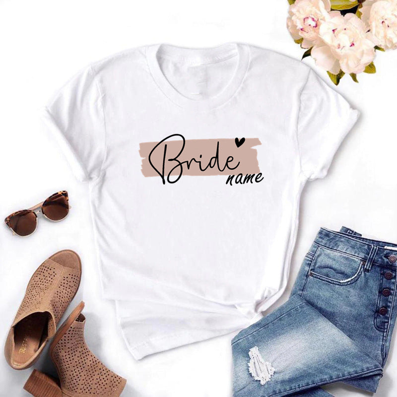 T-shirt imprimé à manches courtes pour femme, idéal pour un enterrement de vie de jeune fille avant le mariage