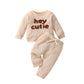 Waffle Solid Color Letter Long Sleeve Top Trousers Suit