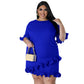 Slim-fit Round-neck Solid-color Casual Dress With Ruffled Hem