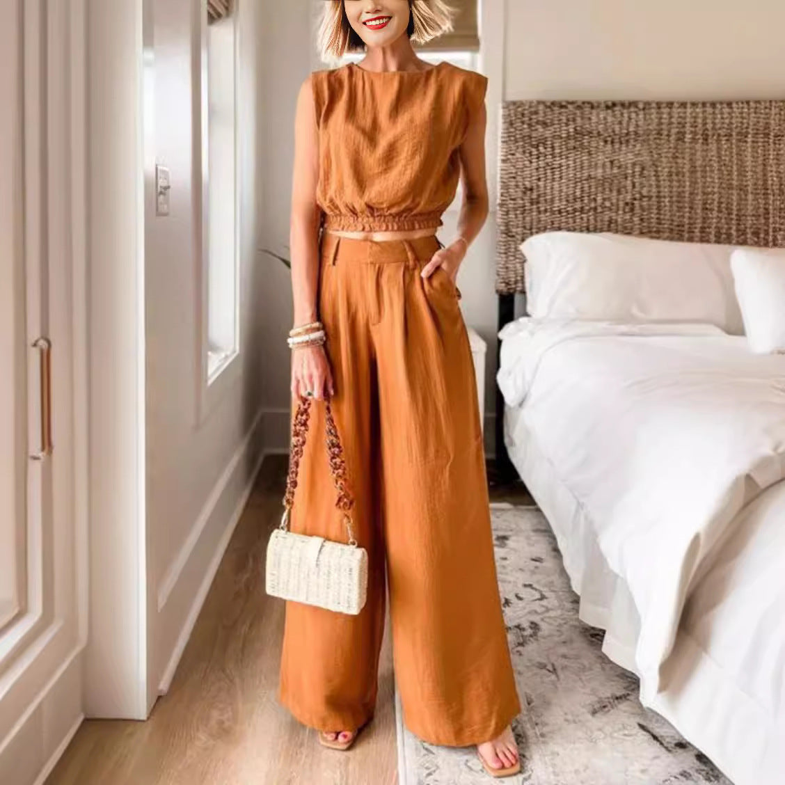 Ensemble pantalon et poche supérieure pour femme