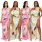 Women's Sleeveless Vibrant Color Gradient Slit Dress