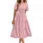 Robe de vacances à smocks et col rond, printemps et été