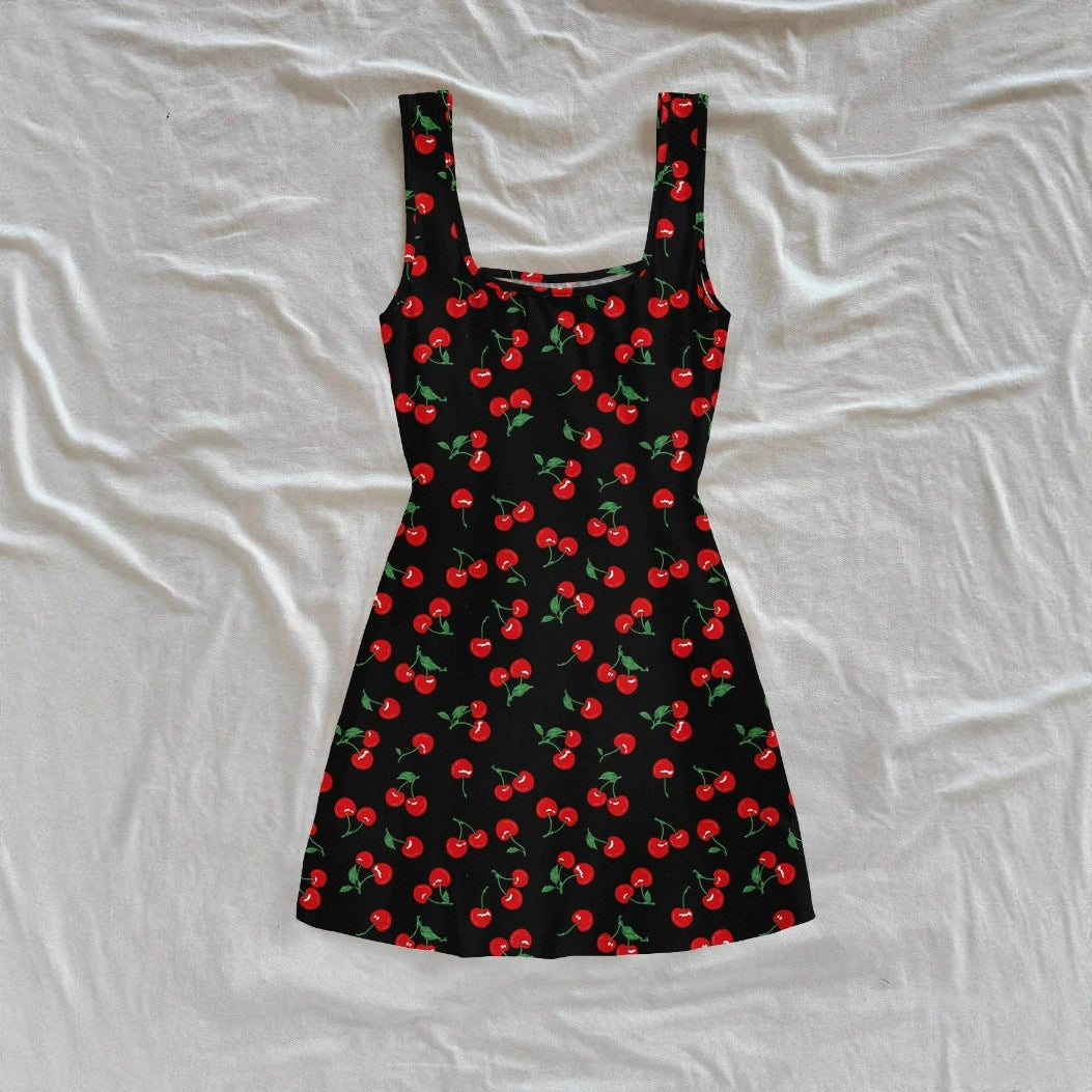 Printed Slim-fit French-style Sleeveless Dress For Women