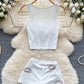 Lip-kiss Rhinestone Square-neck Sleeveless Tank Top With High-waisted Leggings And Shorts