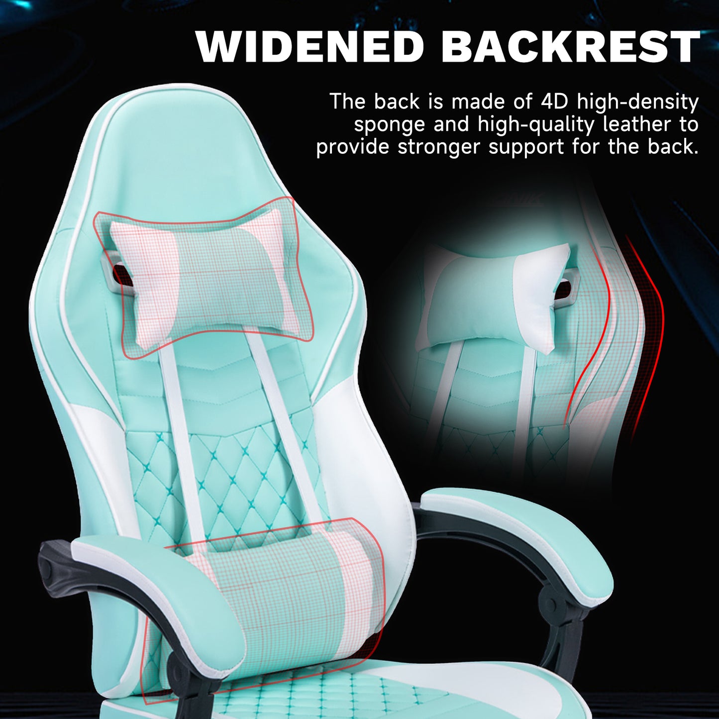 Ergonomic Video Gamer Chairs,Computer Gaming Chairs With Massage Lumbar Support And Footrest,Racing Style Computer Chair Adjustable Headrest For Adults,GREEN