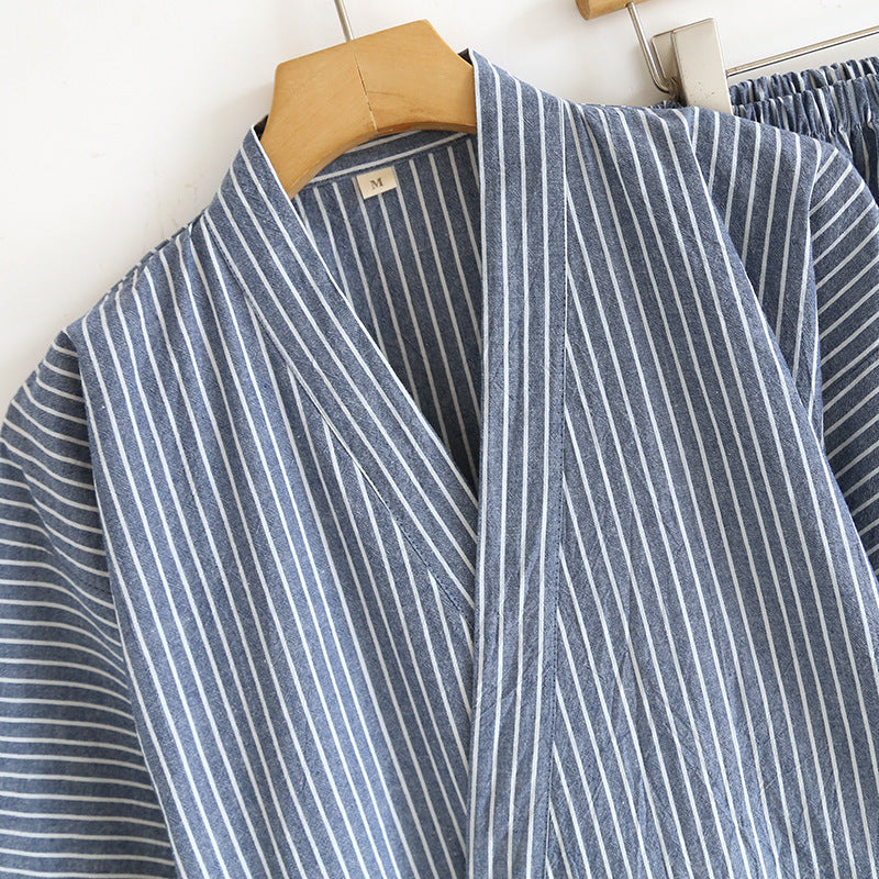 Japanese Lace-up Kimono Pajamas Men's Cotton Washed Loose