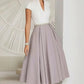 Women's A- Line White Color-block V Neck Large Swing Dress