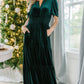 Christmas Velvet Women's Short Sleeve Nipped-waist Pocket Dress