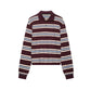Spring New Women's Fashion Striped Polo Retro Long Sleeve Contrast Color Top