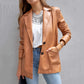 Cardigan boutonné à manches longues en PU pour femme
