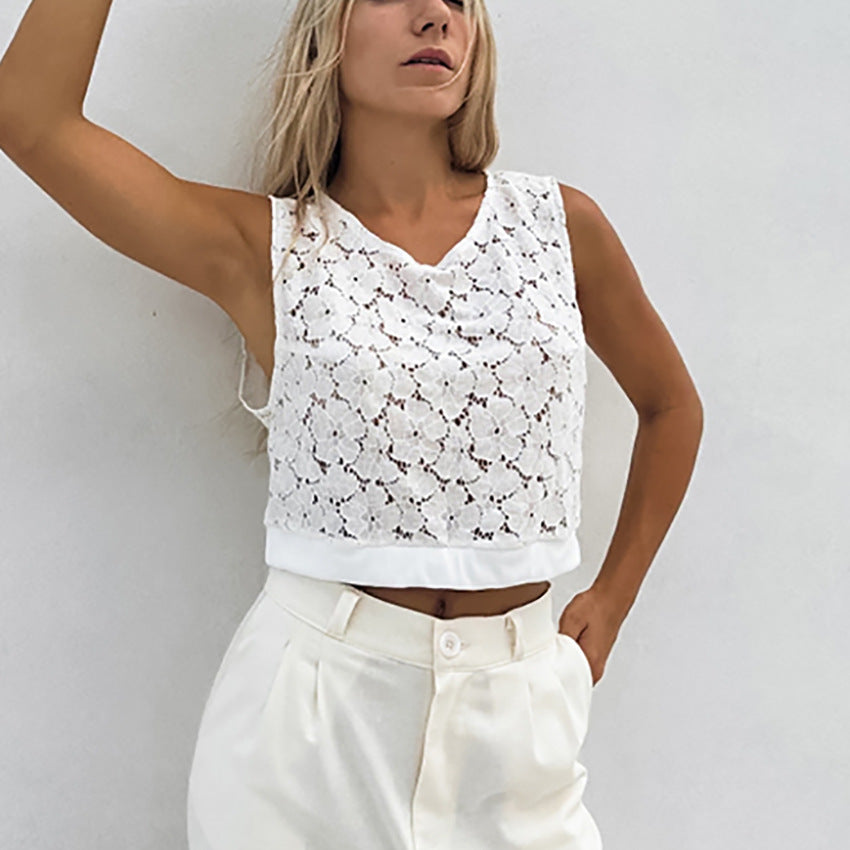 Fashion Hollowed-out Pullover Lace Vest For Women