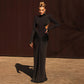Long Sleeve High Collar Temperament Slim Fit Pleated Backless Dress