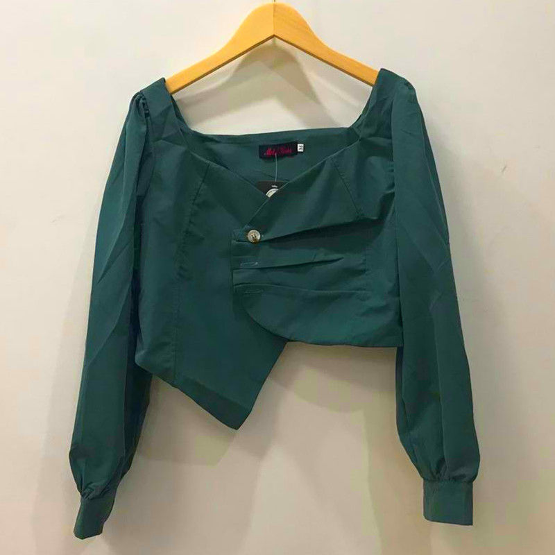 Retro Square Neck Scheming Clavicle Blouse Women