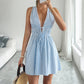 Resort-style Strap Sleeveless Striped Backless Dress