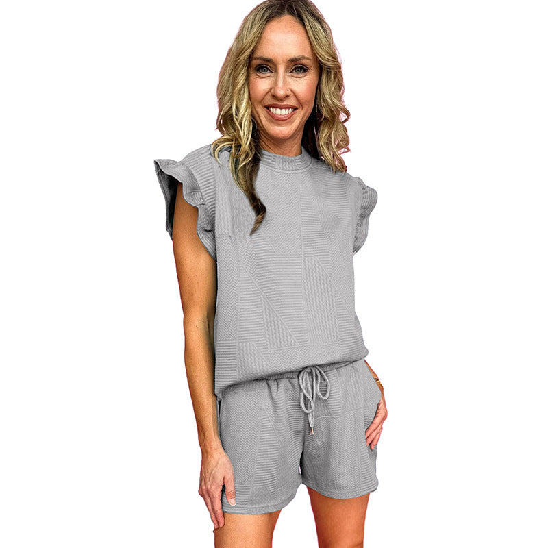Ensemble haut sans manches et short à volants, tenue décontractée