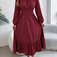 Women's Solid Color Stringy Selvedge Cinched Pleated Long Dress