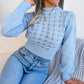 Women Street Style Solid Color Hollow Stripe Lantern Sleeve Cropped Sweater