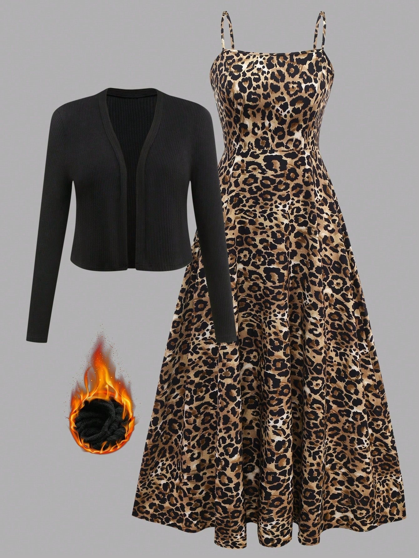 Elegant Womens Knitted Short Coat With A Printed Slip Dress