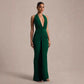 Chic V Neck Halter Dress With A Tie Figure Flattering Design And Stylish Pleats
