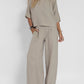 Ensemble pantalon large décontracté en coton et lin pour femme, manches courtes