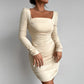 Women's Slim-fit Pleated Hip Skirt Solid Color Fashion Tight Backless Dress