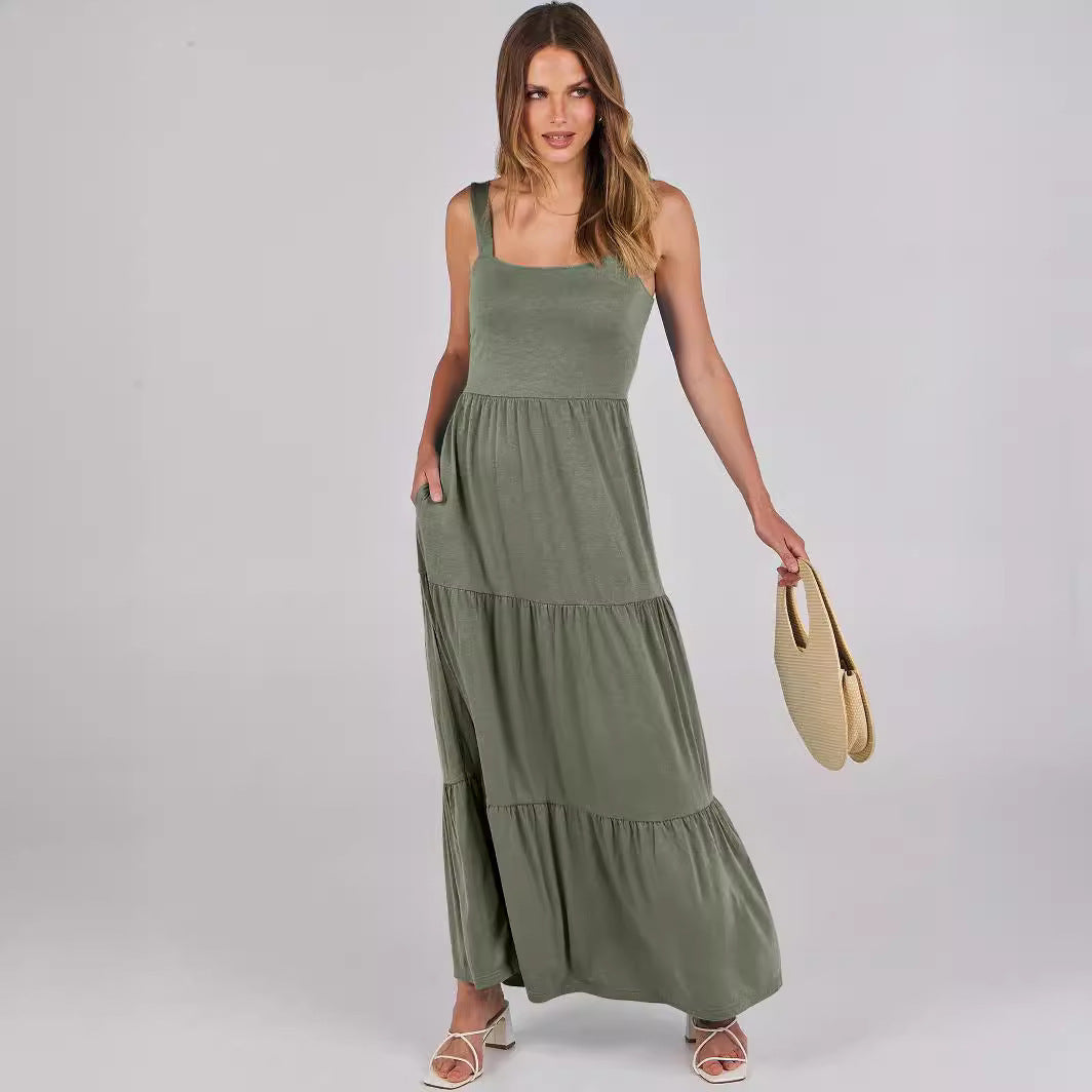 Robe sans manches à bretelles spaghetti et poches pour femme