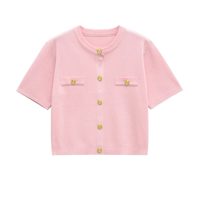 Short-sleeved Knitted Top Mini Skirt Suit
