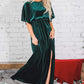 Summer Elegant Dress Gold Velvet Round Neck High Slit Evening Dress For Women
