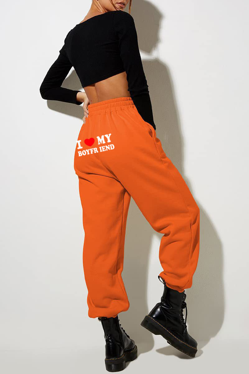 Pantalon imprimé « J'aime mon copain » Pantalon de survêtement décontracté pour homme et femme Pantalon de sport