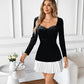 French Elegant Classic Black And White Contrast Color Peach Collar Velvet Dress