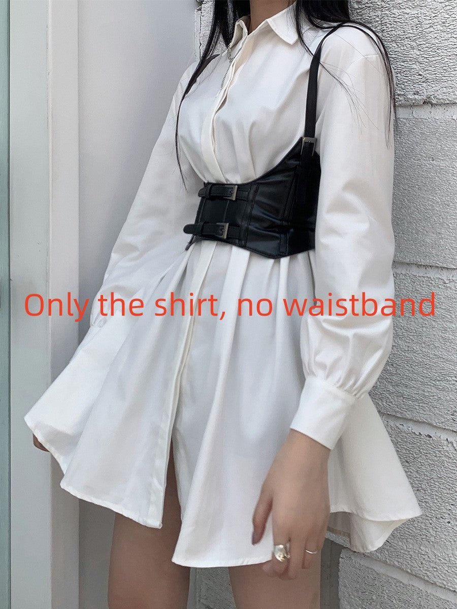 Waist Seal White Shirt Skirt Women's Mid-length