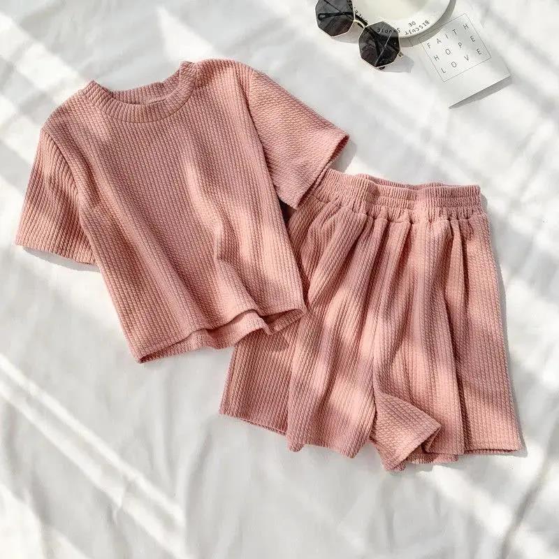 Women's Short-sleeved Student Three-piece Set Wide-leg Shorts