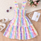 Children Sleeveless Smocking Leopard Print Butterfly Rainbow Multicolor Printed Dress