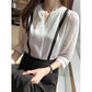 V-neck White Shirt Women's Three-quarter Sleeve Chiffon Top