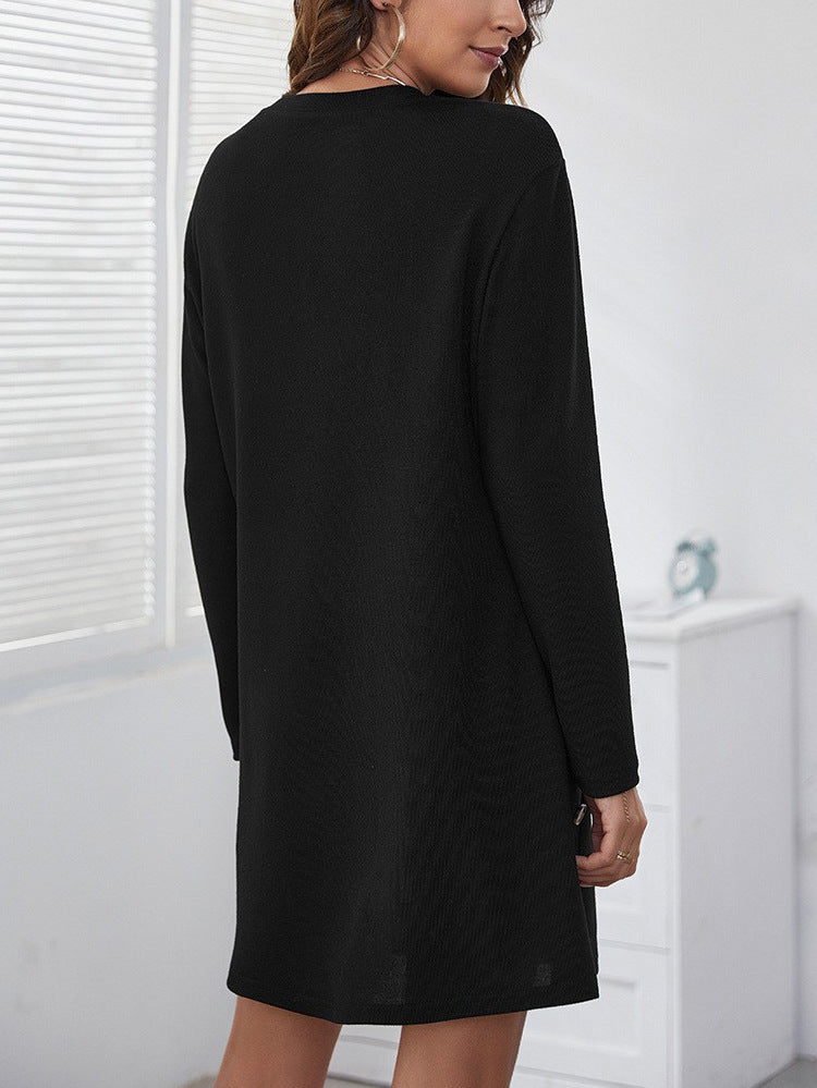 Robe droite à manches longues et col rond pour femme, décontractée, ample, couleur unie, vêtements d'automne et de printemps