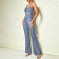 Women's Fashion Sequined Pleated Sling Backless Jumpsuit