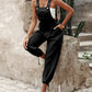 Cotton And Linen Back Strap Buckle Multi-pocket Workwear Jumpsuit